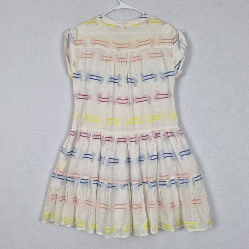 Tuckernuck Oliphant Shirt Dress Large Tiered White Colorful Striped Cotton Boho - Picture 2 of 8